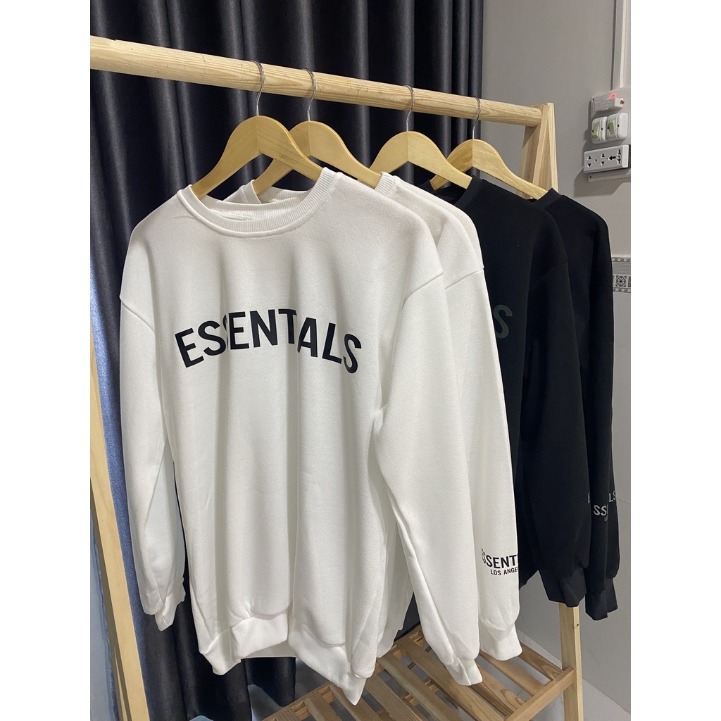 Áo sweater essentials full size 2 màu trắng đen chất liệu nỉ cotton thời trang hàn quốc | BigBuy360 - bigbuy360.vn