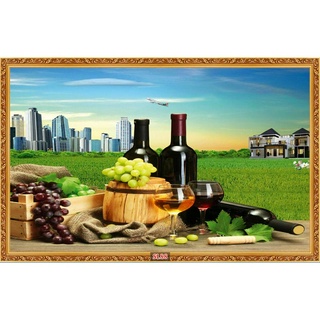 Tranh Dán Tường 3D Phòng Bếp Rượu Nho - Cao50cm Ngang75cm-Tranh 3d Trang Trí Nhà Cửa - Song Long Decor
