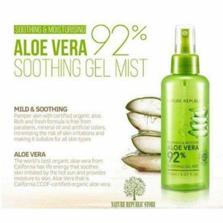 XỊT KHOÁNG CHIẾT XUẤT LÔ HỘI NATURE REPUBLIC SOOTHING & MOISTURE ALOE VERA 92% hot hit