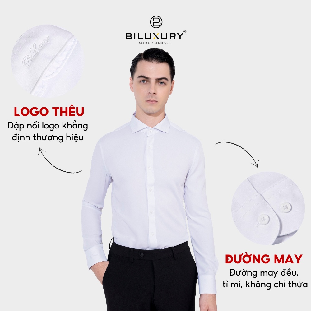 Áo sơ mi nam trắng dài tay Biluxury form Bodyfit ôm vừa basic thanh lịch 4SMDB002TRK