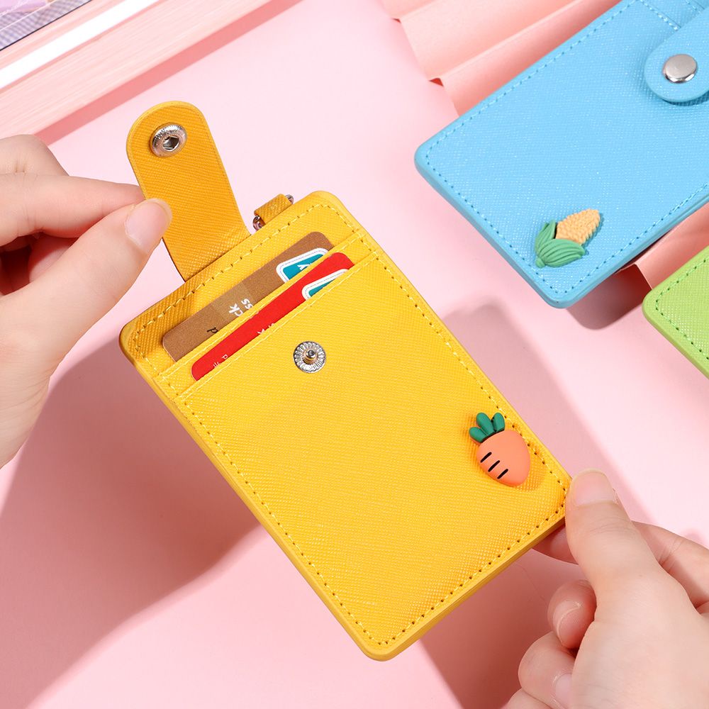 Bao thẻ xe buýt thẻ ID 3 ngăn có móc khóa dây treo họa tiết hoạt hình đáng yêu đa năng dành cho học sinh