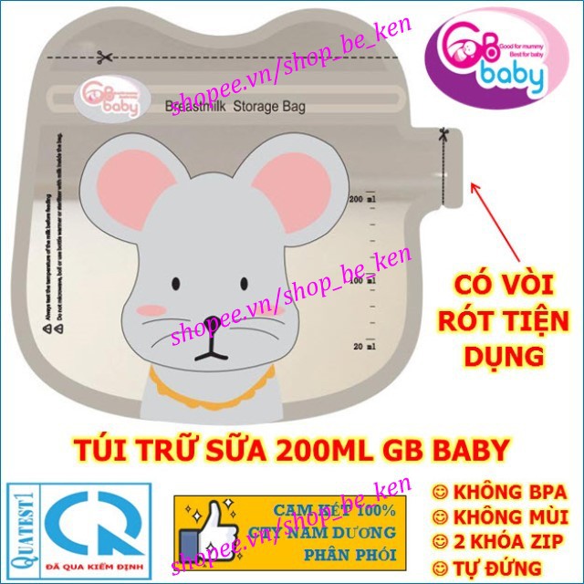 10 - 32 Túi trữ sữa GB Baby 200ml có vòi hình chuột MICKEY G32V - Công nghệ Hàn Quốc