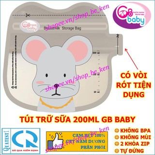 5 Túi/ Hộp 32 Túi trữ sữa GB Baby 200ml có vòi hình chuột MICKEY G32V - Công nghệ Hàn Quốc