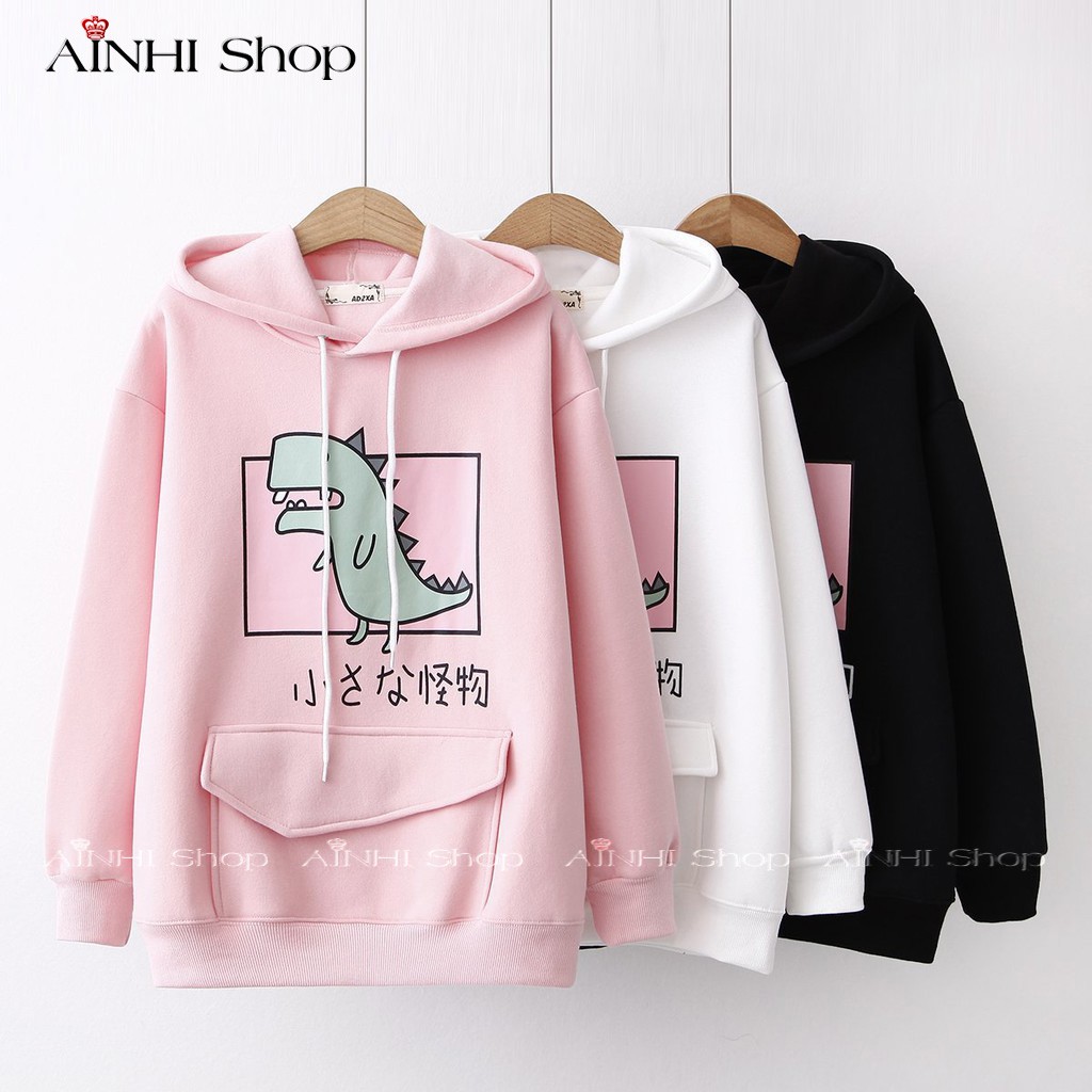 Áo Hoodie Nữ ❤️Freeship❤️ Áo Khoác Hoodie (Hình Khủng Long Cute) Vải Nỉ Nhiều Màu - Áo Hoodie Freesize Dưới 60kg