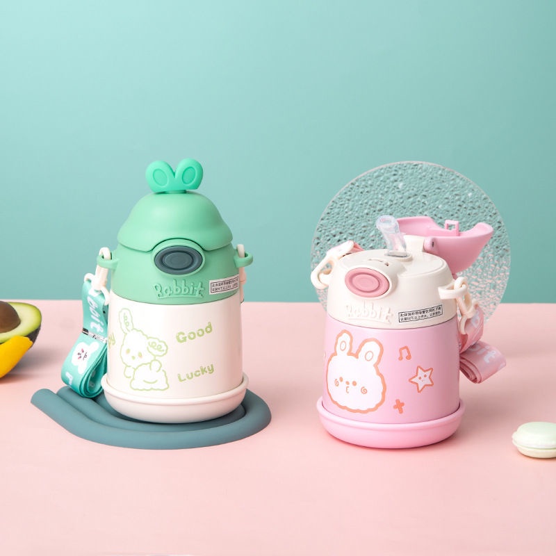 Bình giữ nhiệt bụng bự TRANCY ,Bình nước có ống hút hoạt hình 500ML dành cho học sinh CUTE-01.