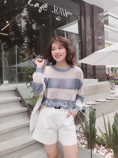 ÁO LEN KẺ ĐAN MÓC FORM THỤNG