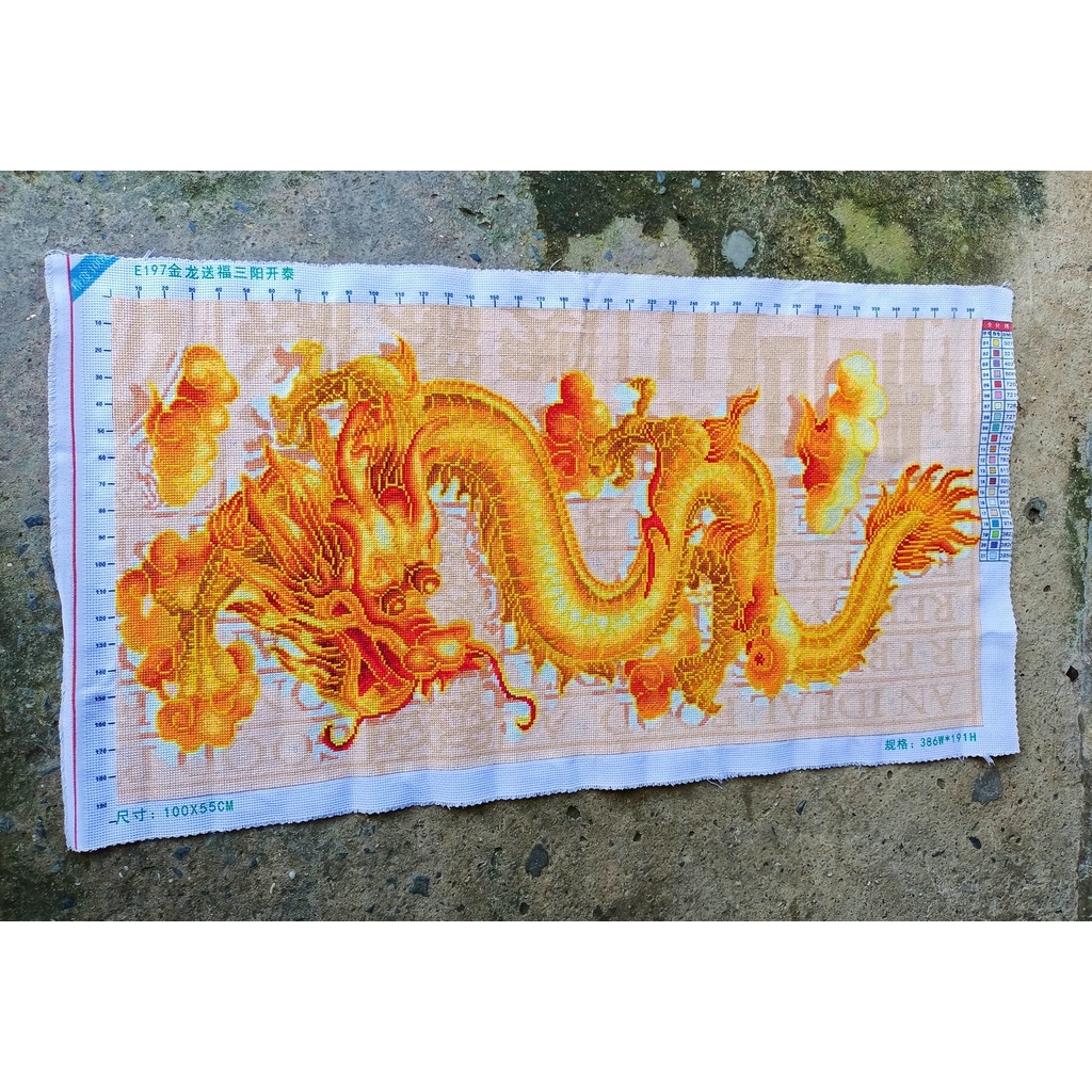 Tranh thêu chữ thập Con rồng vàng E197