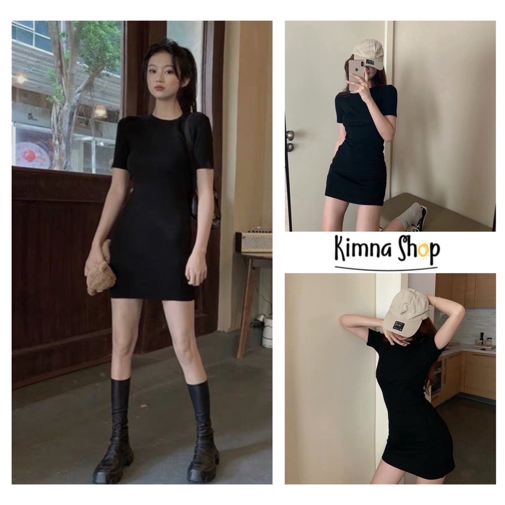 Váy Body Ngắn Cổ Tròn Basic, Đầm Ôm Body Chất Thun Gân Dày Dặn