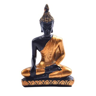 The   Cottage Seated Meditating Buddha Deity Resin Statue Figurine -Gold
