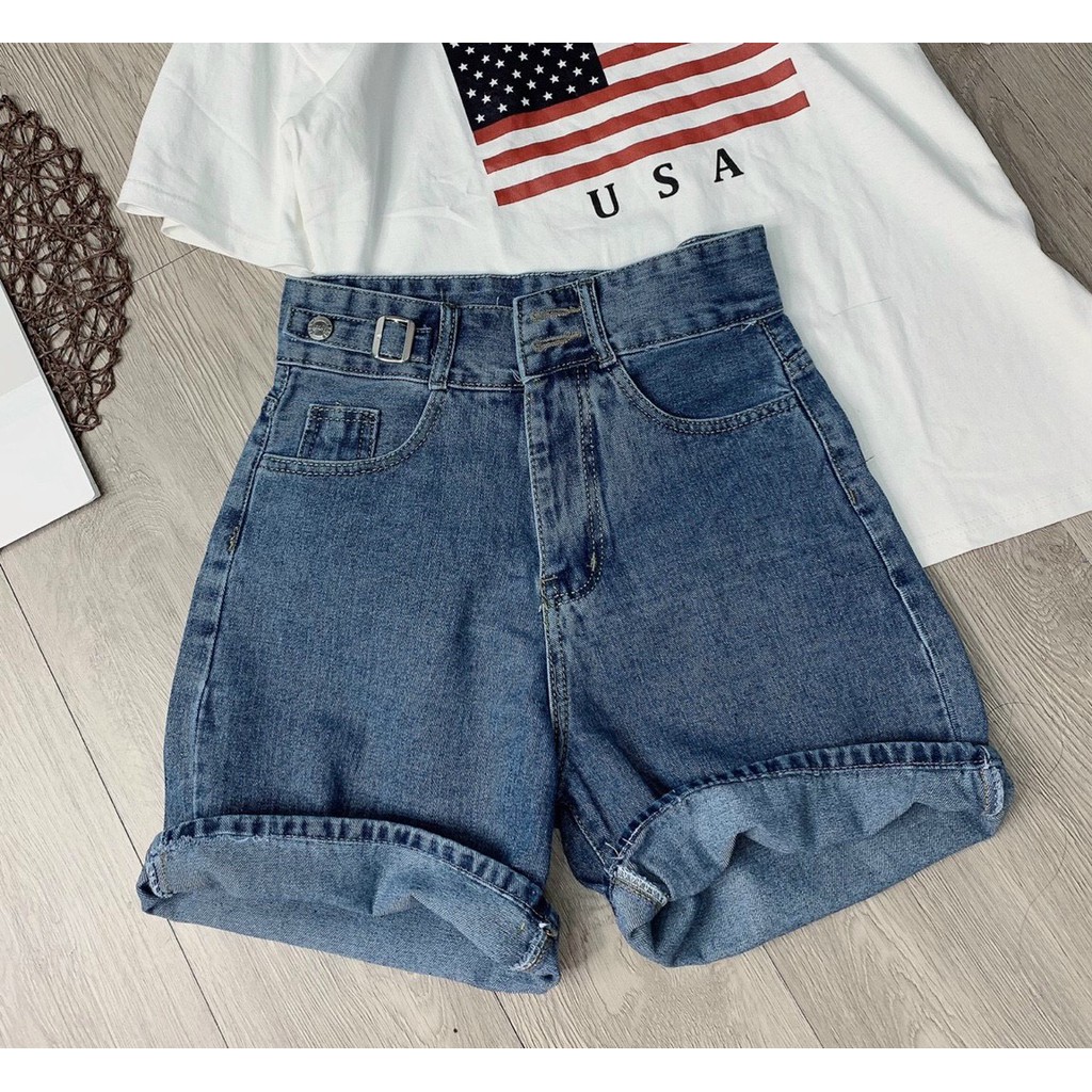Quần shorts jeans nữ ống suông lửng cạp may cách điệu thương hiệu Aldore MSHA6