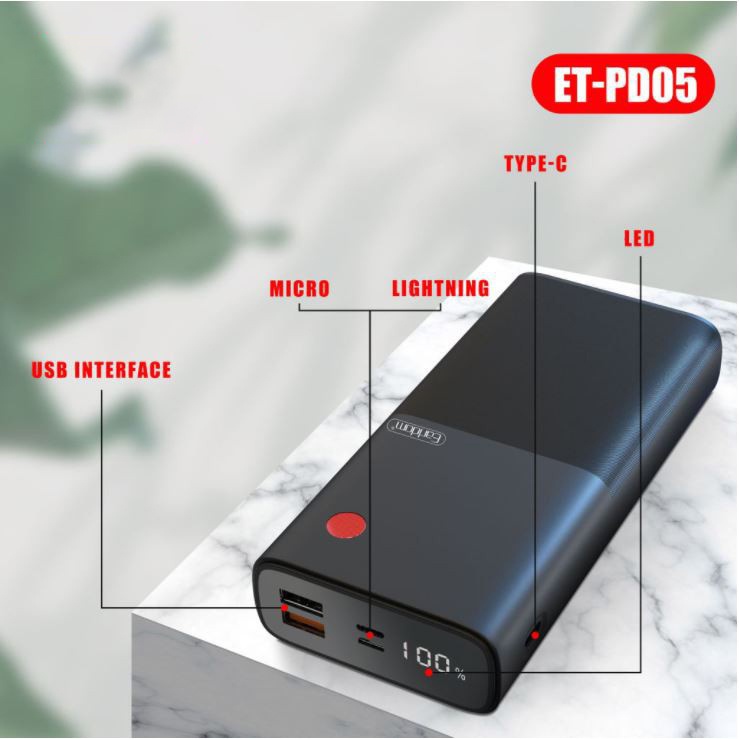 Sạc dự phòng 20000mAh Earldom PD-05 với 2 cổng ra USB hỗ trợ sạc nhanh 22W