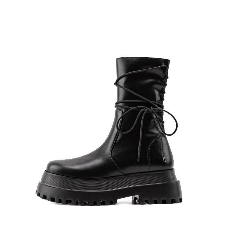 Boots cổ lửng buộc dây đế độn