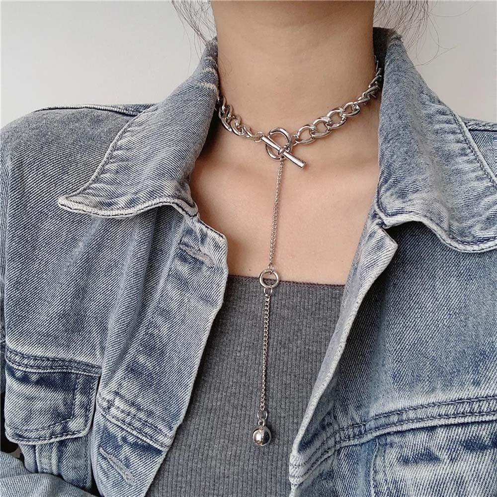 QQMALL Ot Vòng Cổ Choker Đính Quả Cầu Kim Loại Tua Rua Dày Phong Cách Hip Hop Cổ Điển Cho Nữ