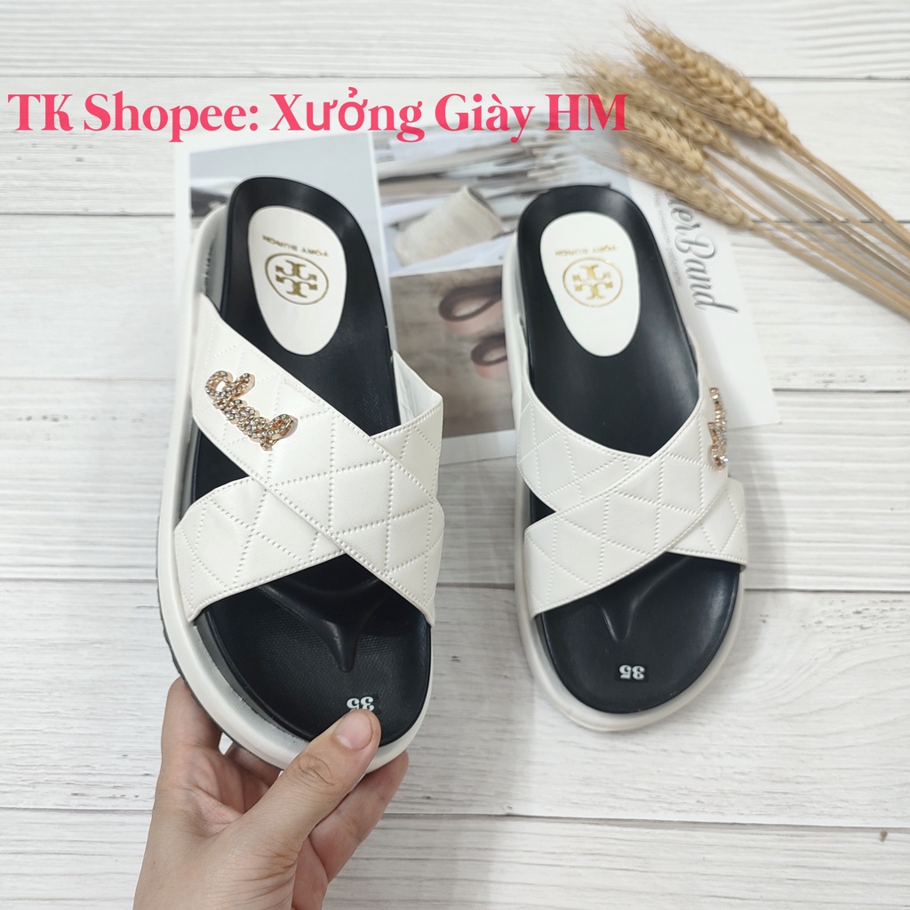 Dép Bánh Mì Nữ Quai Chéo Đính Chữ Chane.l, Hàng Loại 1, Ảnh Video Tự Chụp