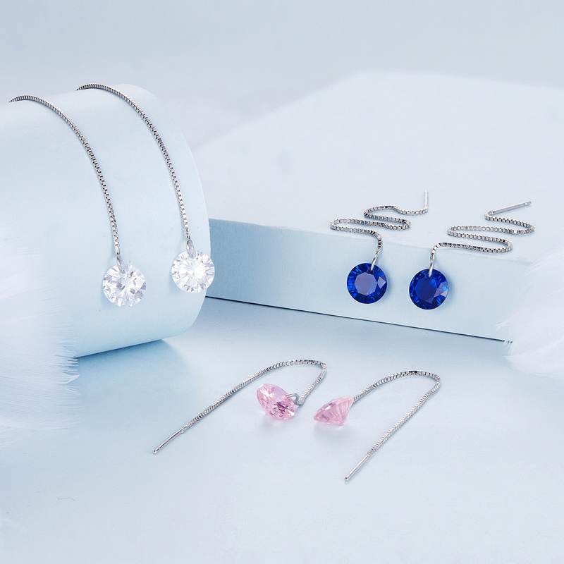BAMOER 1 Đôi Bông Tai bạc 925 Đính Đá Zircon Xanh Thời Trang