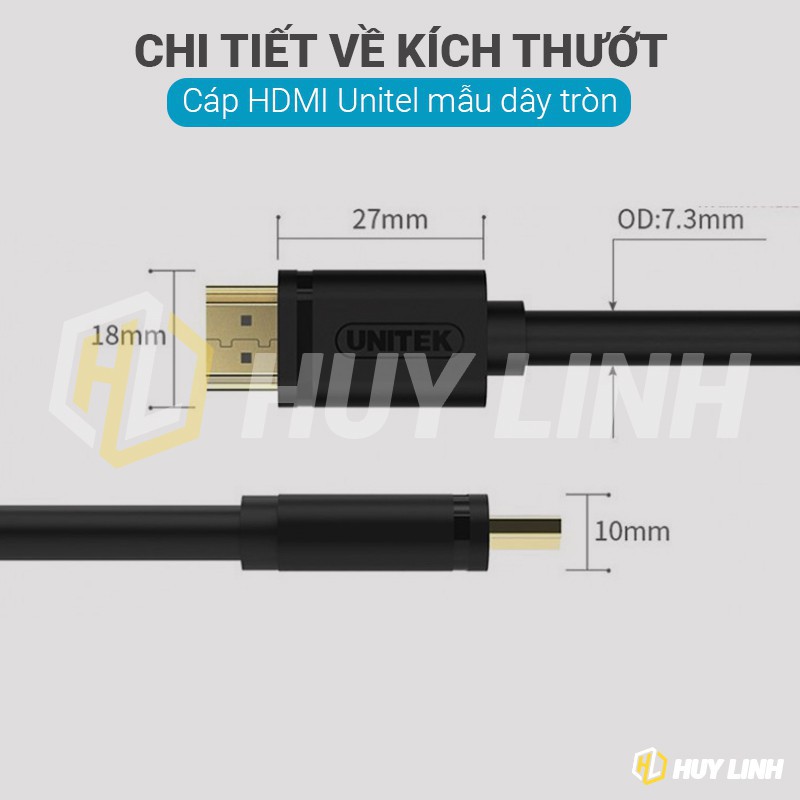 ஐ♤Cáp HDMI tiêu chuẩn 1.4 Uniteck - Hỗ trợ 4K Chiều dài vừa 1.5M 5M 8M 10M