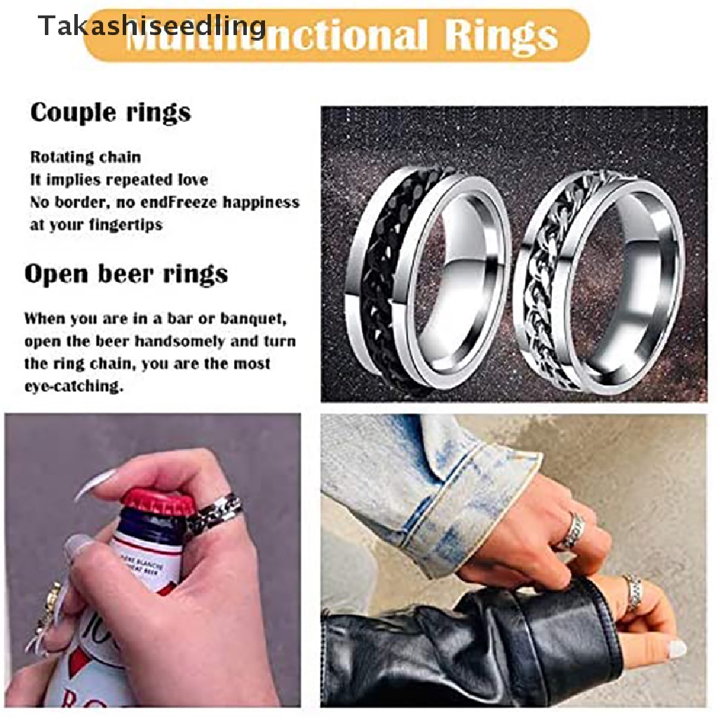 (Takashiseedling) Nhẫn Mở Nắp Chai Bằng Thép Titan Dây Xích Xoay Quà Tặng Tuyệt Vời Cho Unisex