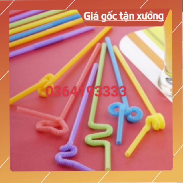 Ống hút sinh tố nghệ thuật 1 xoắn màu hoặc đen 1 gói 80 cái