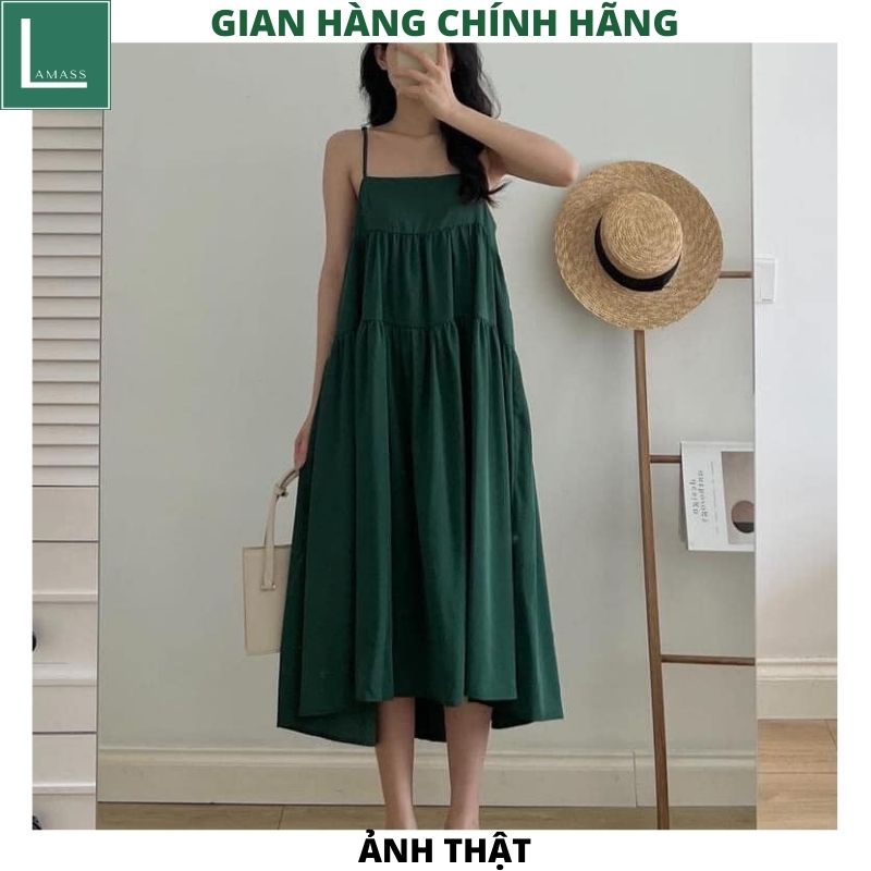 Đầm babydoll 2 dây V10 kiểu dáng hàn quốc ULZZANG tiểu thư dễ thương maxi đi biển váy dự tiệc chữ A xèo bồng -LAMASS