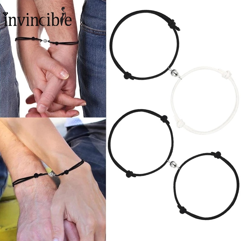 2 Pcs Simple Adjustable Lovers Bracelets/ Creative Handmade Braided Rope Chain/ Women Trendy Magnetive Mountain Wave Couple Bracelet