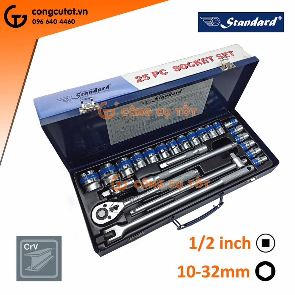 Bộ tuýp 25 chi tiết 1/2&quot; hệ mét Standard
