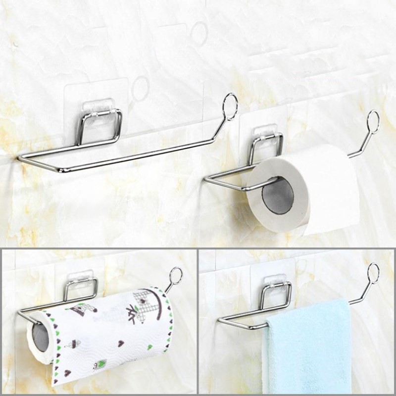Móc treo giấy vệ sinh, giấy lau bếp, khăn chất liệu Inox - móc treo inox dán tường tiện lợi