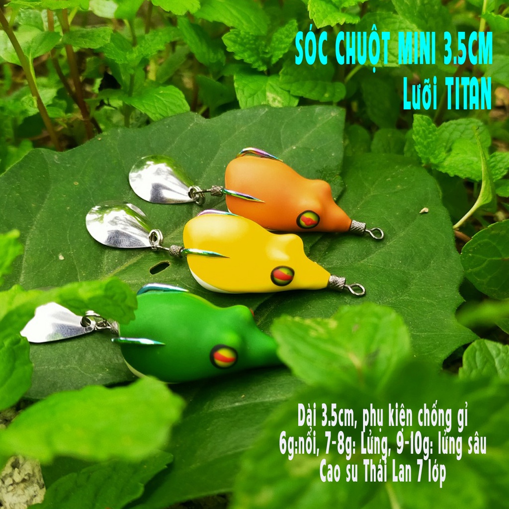 (HOT) Nhái hơi SÓC CHUỘT MiNi (Chuyên lure cá Lóc, chẽm...), Cao su Thái Lan, Handmade