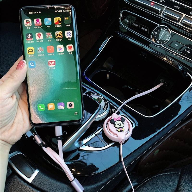 Cáp dữ liệu sạc nhanh Type C 3 trong 1 dùng trên xe hơi hình hoạt hình cho Android Huawei