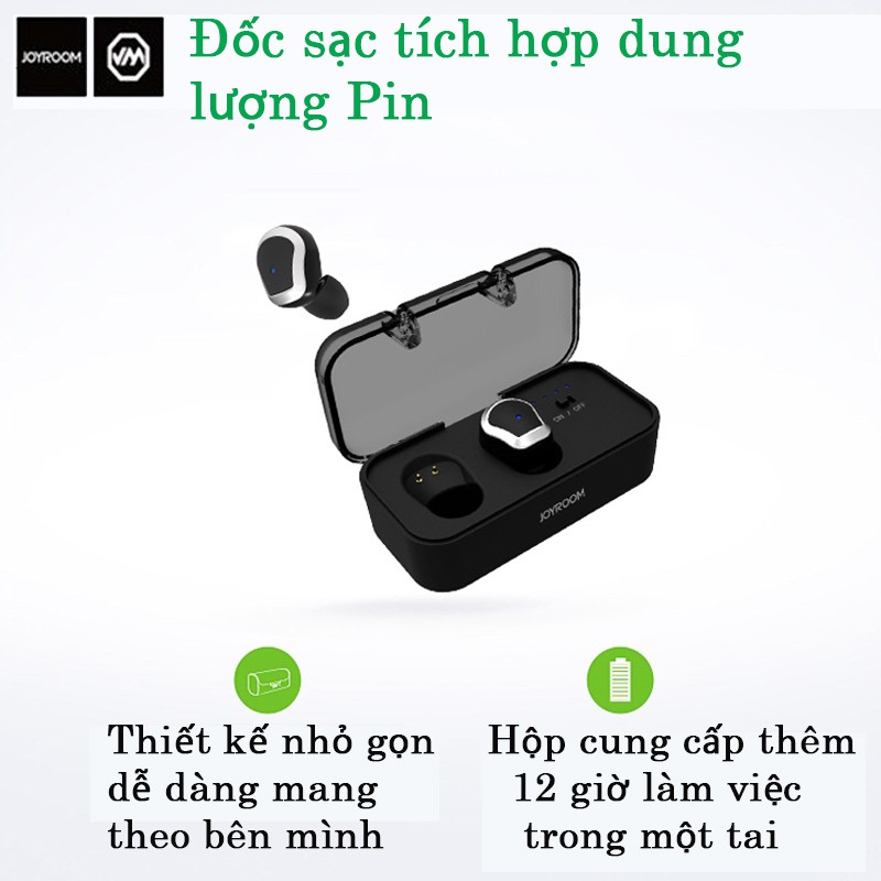 TAI NGHE BLUETOOTH  KHÔNG DÂY JOYROOM JR T01 DÒNG TAI NGHE KHÔNG DÂY CÓ 2 TAI ĐỐC SẠC KÈM DUNG LƯỢNG PIN