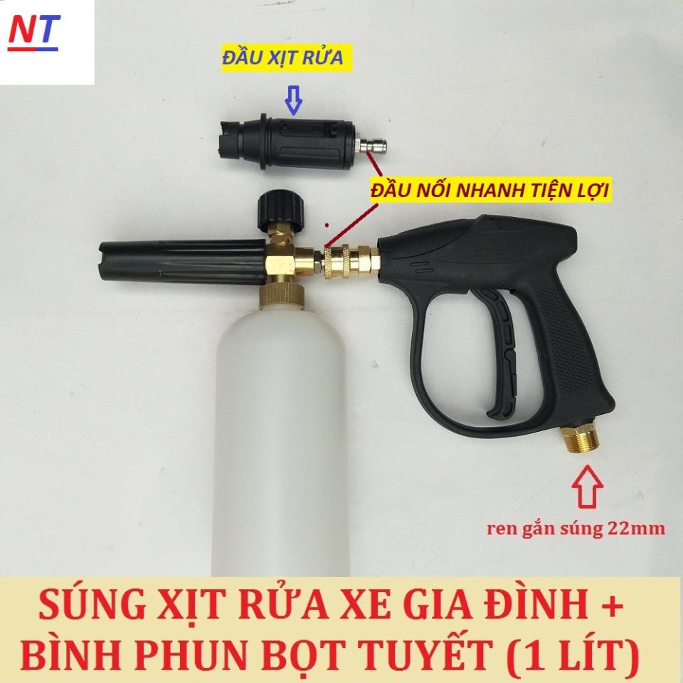 Bình Phun Bọt Tuyết+Súng Xịt Rửa Xe Cho Máy Rửa Xe ❤️FREESHIP❤️ (súng ren 22mm + bình bọt tuyết 1 lít )