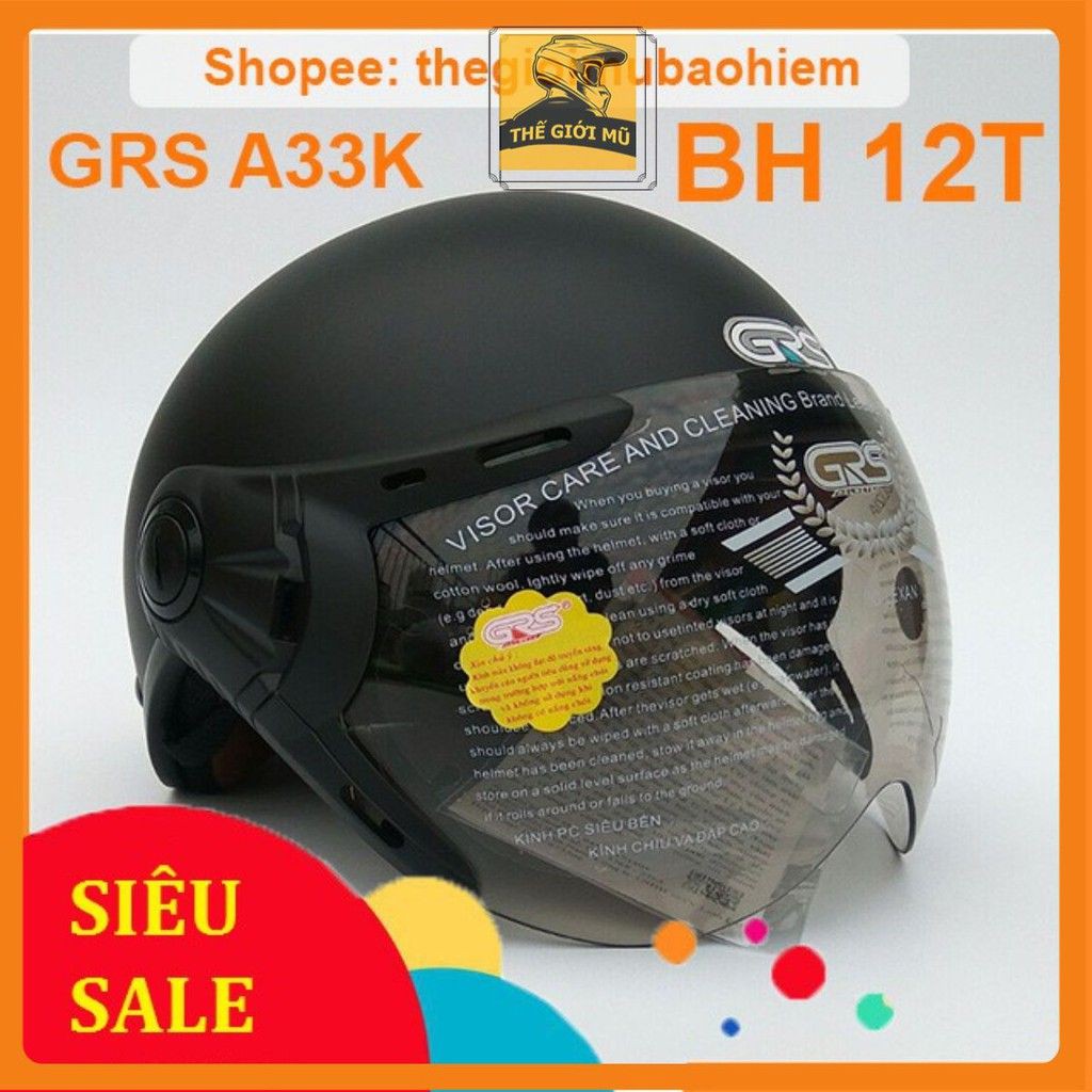 [BẢO CHÂU] COMBO 2 chiếc mũ bảo hiểm nửa đầu GRS A33k màu đen, hàng chính hãng bảo hành 12 tháng