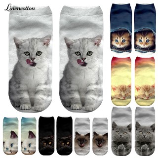 Vớ Cotton Cổ Ngắn In Hình Mèo 3d Dễ Thương