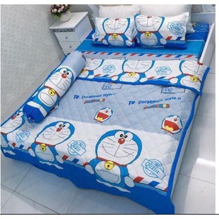 Trọn bộ chăn ga gối combo 5 món đôremon thư - drap ra 5 món doremon