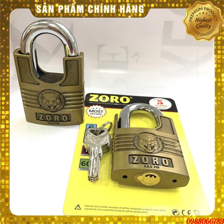 Khóa cao cấp ZORO 6 phân,đầu cọp,chìa muỗng⚡FREE SHIP⚡Công nghệ Mỹ:chống cưa-chống cắt-chống đục-chống cháy-chống nước