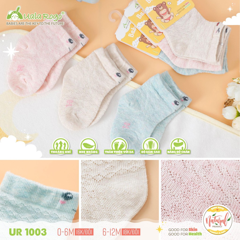 Tất lưới cho bé Uala Rogo vải sợi tre siêu thoáng khí size 0-12 tháng mã 1003
