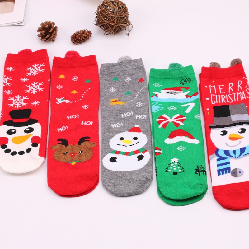 Xiangbao Vớ Cotton Dệt Kim Mềm Co Giãn Giữ Ấm Họa Tiết Giáng Sinh Dễ Thương Cho Nữ