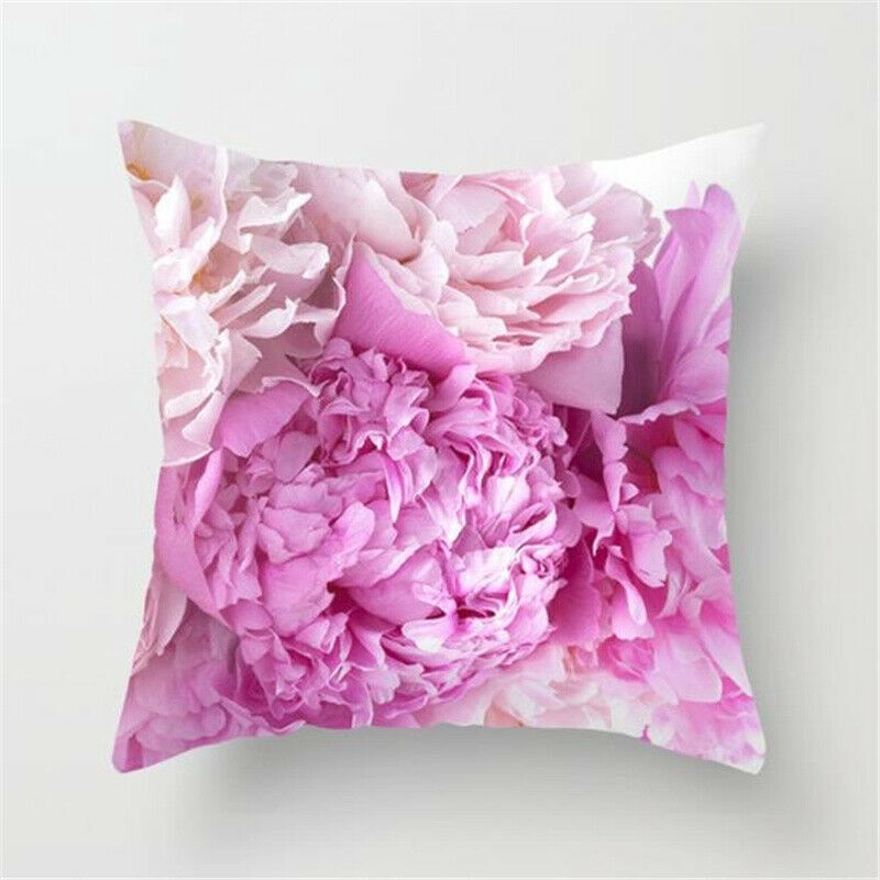 Bao gối tựa lưng họa tiết hoa lá màu hồng dùng cho ghế sofa/ giường ngủ