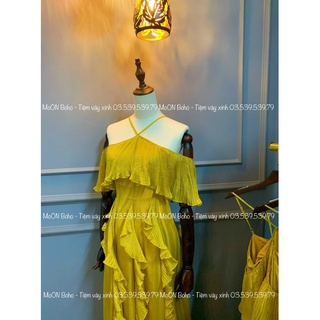 (Bán chạy) MOON  BOHO - MAXI VÀNG TRỄ VAI BÈO DẬP LY (CHẤT TƠ CAO CẤP)