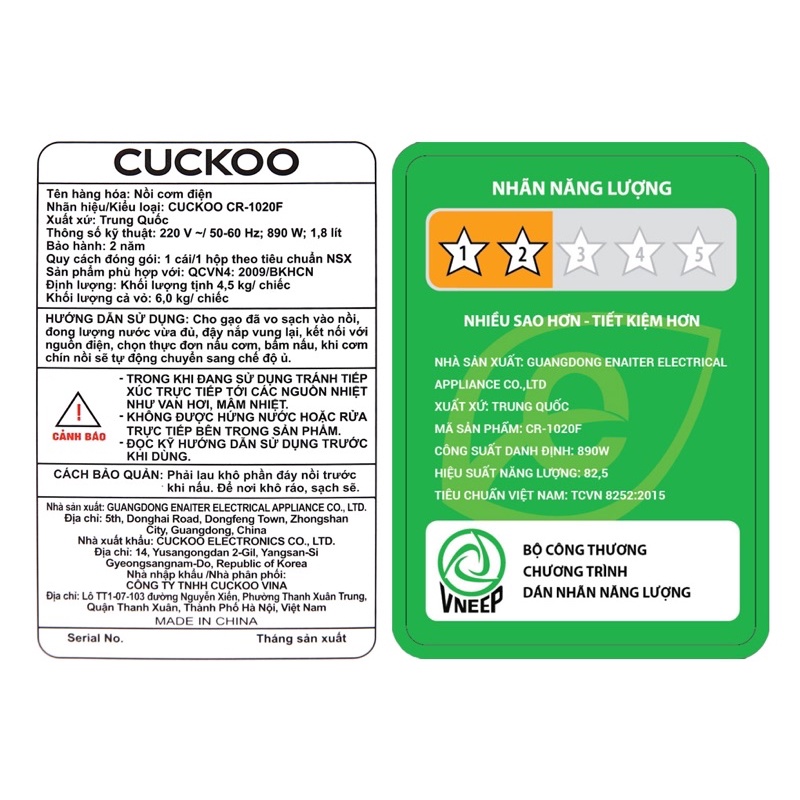 Nồi cơm điện tử Cuckoo 1.8 lít CR-1020F - HÀNG CHÍNH HÃNG BẢO HÀNH 24 THÁNG