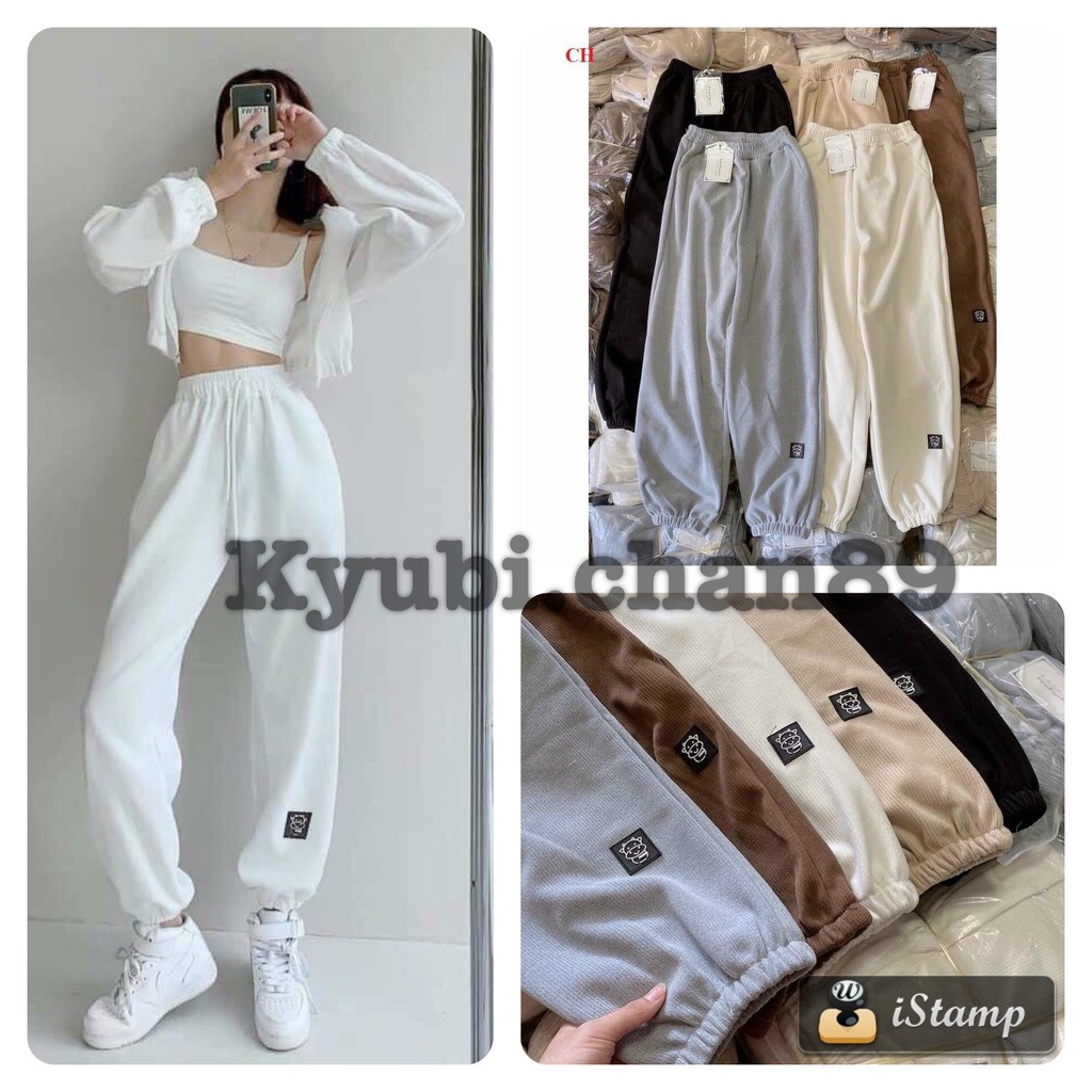 Quần Boom Tăm Logo Icon Bò KYUBICHAN89 🌸 Jogger thun nỉ mỏng, bo ống năng động cá tính Ulzzang 🌸