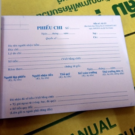 Phiếu chi 2 liên khổ 13 x 19 giấy cacbon 100 tờ