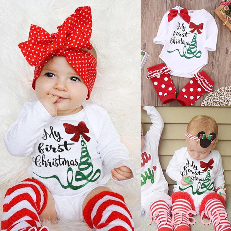 K.I-Newborn Baby Girl Long Sleeve Bow Romper Bodysuit Sock Outfits Clothes Christmas