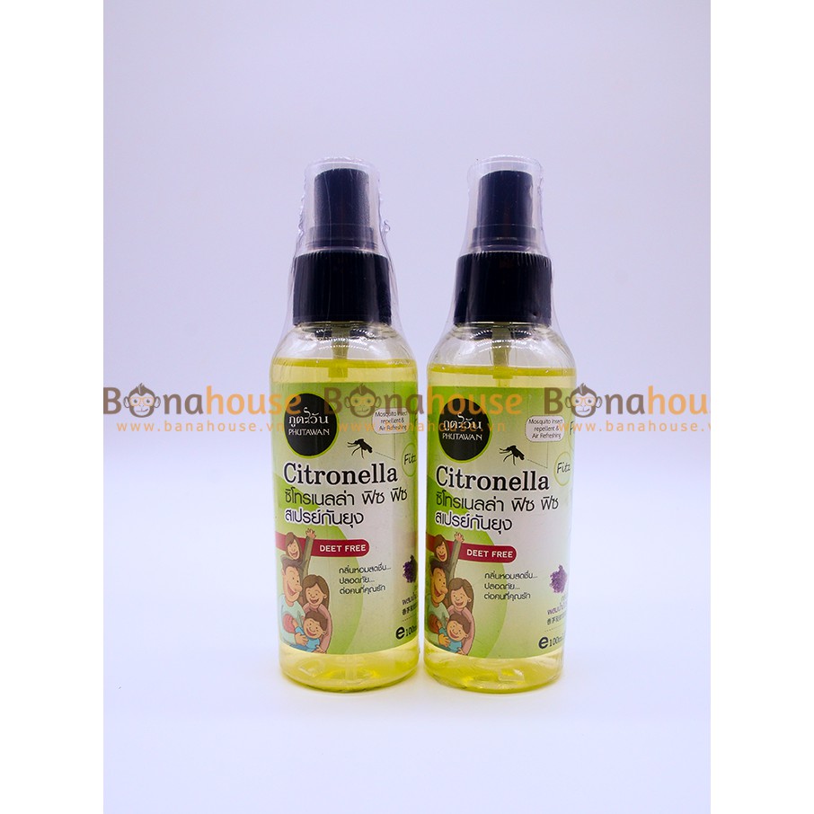 Xịt Chống Muỗi Citronella Phutawan Thái Lan 100ml - An Toàn Cho Bé & Phụ Nữ Có Thai