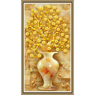 Tranh dán tường VTC Khổ dọc Bình hoa tài lộc LV-0113K Kim sa nhiều mẫu