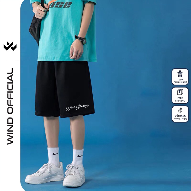 Quần short thun nam nữ WIND unisex ống rộng SIGNATURE đùi lửng ngố thời trang mặc nhà | BigBuy360 - bigbuy360.vn