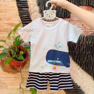 [Hình thật] Bộ đồ thun cá voi xanh Little maven cho bé 11-20kg