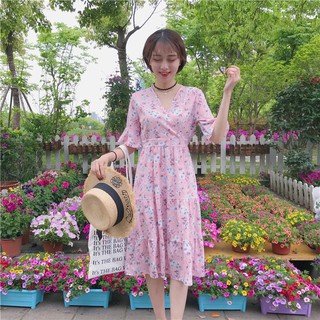 [Có sẳn ] Đầm maxi hoa nhí cổ V