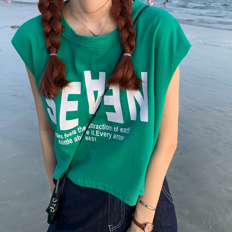 Áo thun sát nách dáng rộng in họa tiết kiểu Hàn Quốc thời trang mùa hè cho nữ