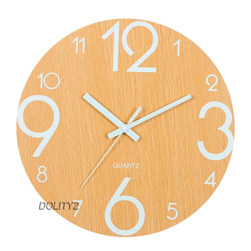 [Dolity2] Đồng Hồ Treo Tường Dạ Quang - 12 &quot;Bằng Gỗ Không Ồn Với Đèn Ngủ - Đồng Hồ Lớn Trang Trí Nhà Bếp Văn Phòng Phòng Ngủ