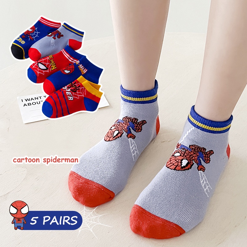 Vớ cotton Cổ Ngắn In Hoạt Hình Người Nhện Thời Trang Xuân Thu Cho Bé Trai